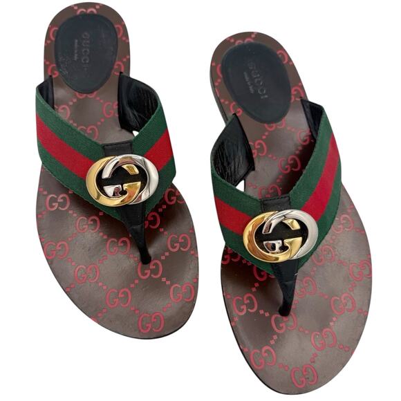 Gucci Kika Interlocking GG Web Thong Flip Flop Sandals EU 38.5 US 8.50 - Picture 14 of 14